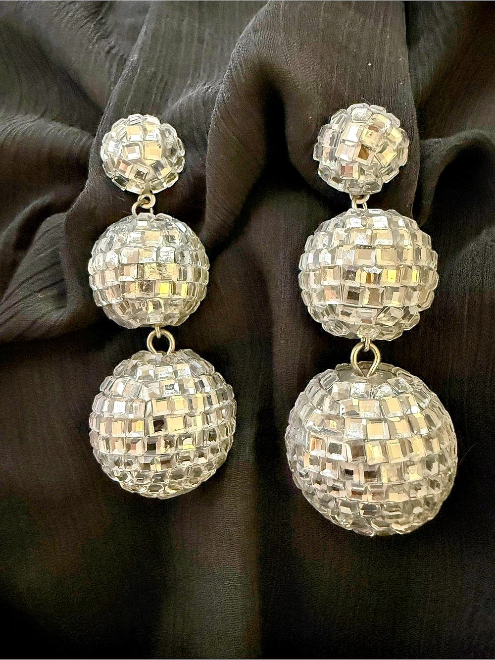 NWOT Silver-Tone 3 Tier Disco Ball Drop Earrings!